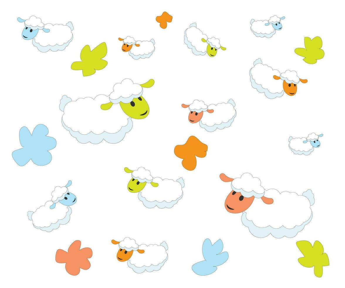 Cartoon and colorful cute sheep pattern vector illustration on white background.