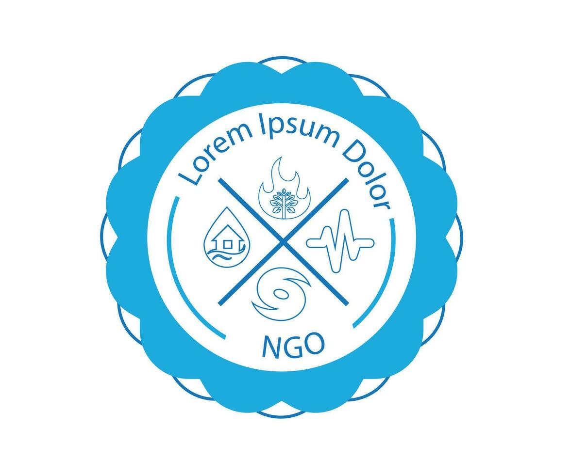 Various natural disaster management icon based logo vector illustration with dummy text and white background, for NGO or non-governmental organization industry.