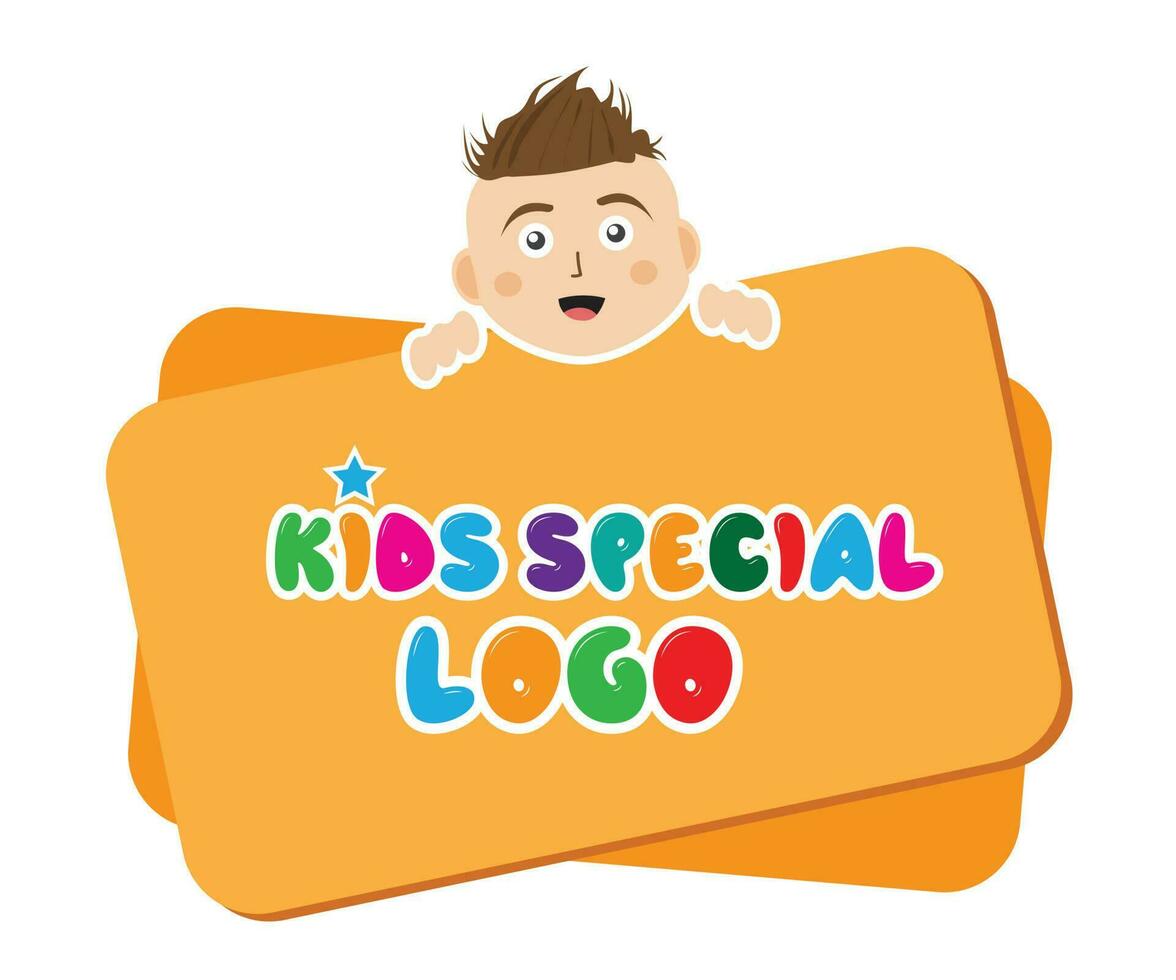 Kid's face vector illustration and colorful board with colorful dummy text logo. Fun and colorful logo vector for multipurpose use.