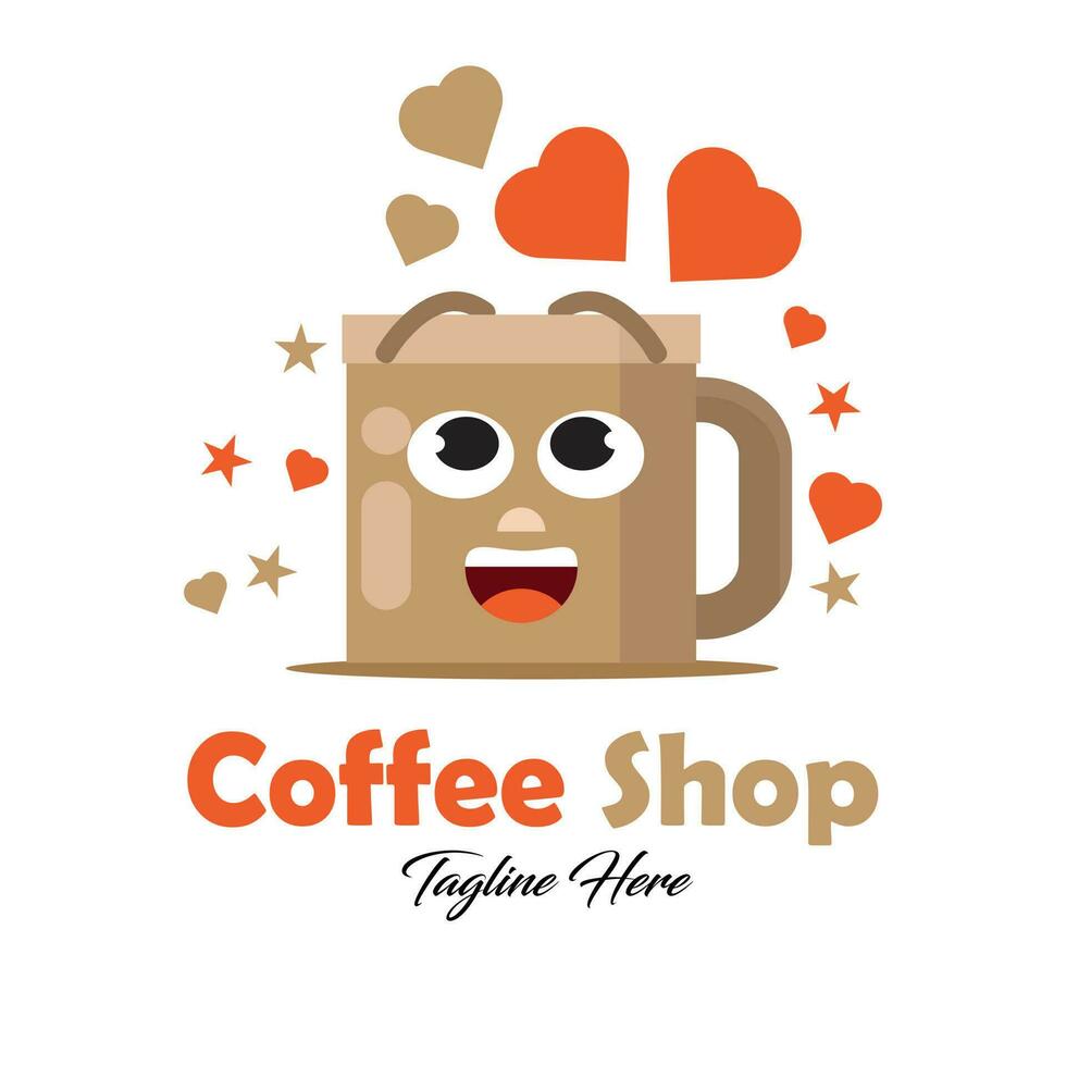 Cute coffee cup logo vector illustration with dummy text on white background.