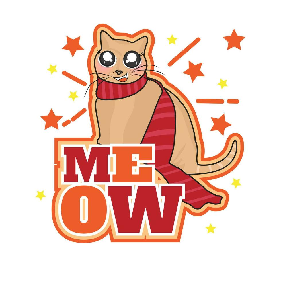 Cute cat logo vector illustration on white background with dummy text.