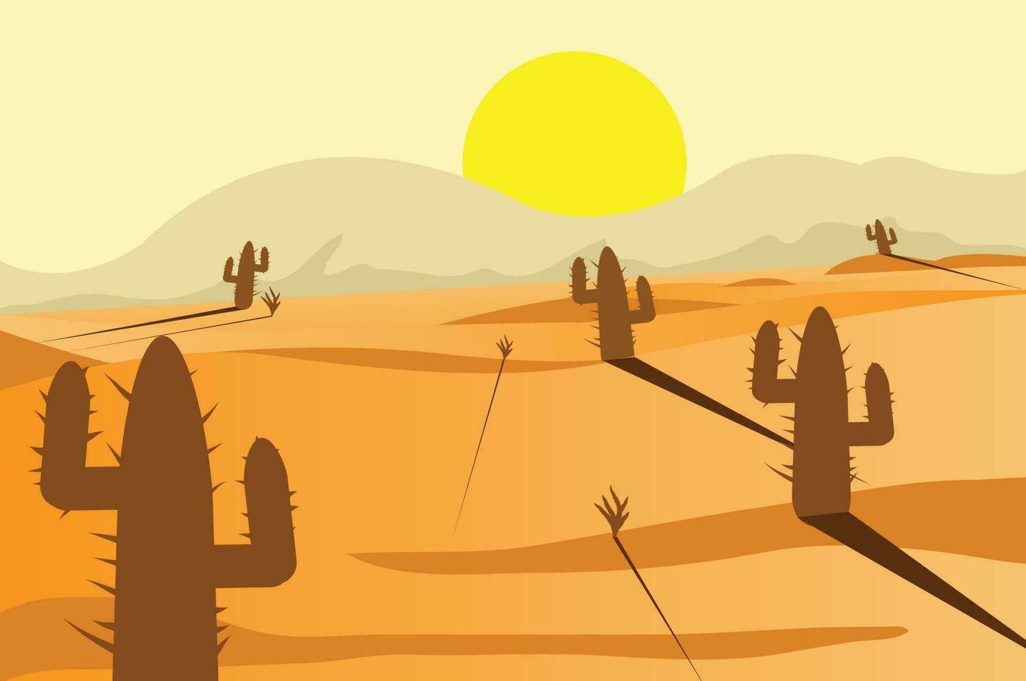 Desert landscape with sun rising and summer theme. vector