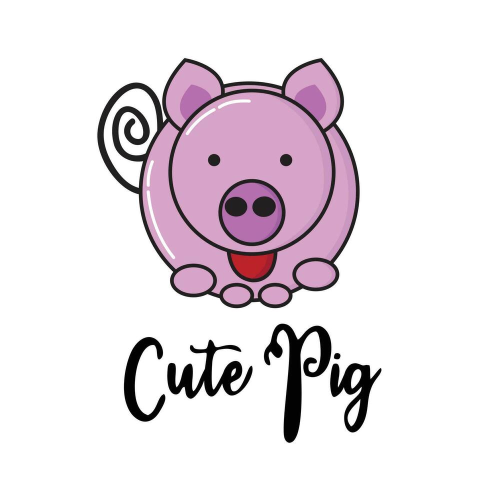 Cute looking Pig or Swine flat vector illustration logo with dummy text on white background.