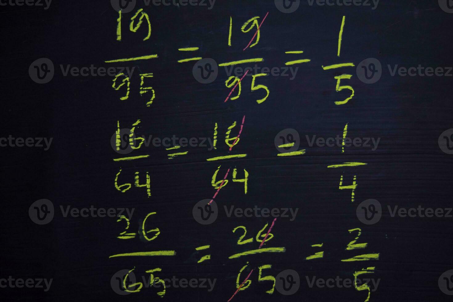 Close up math formulas written on a blackboard. Education concept photo