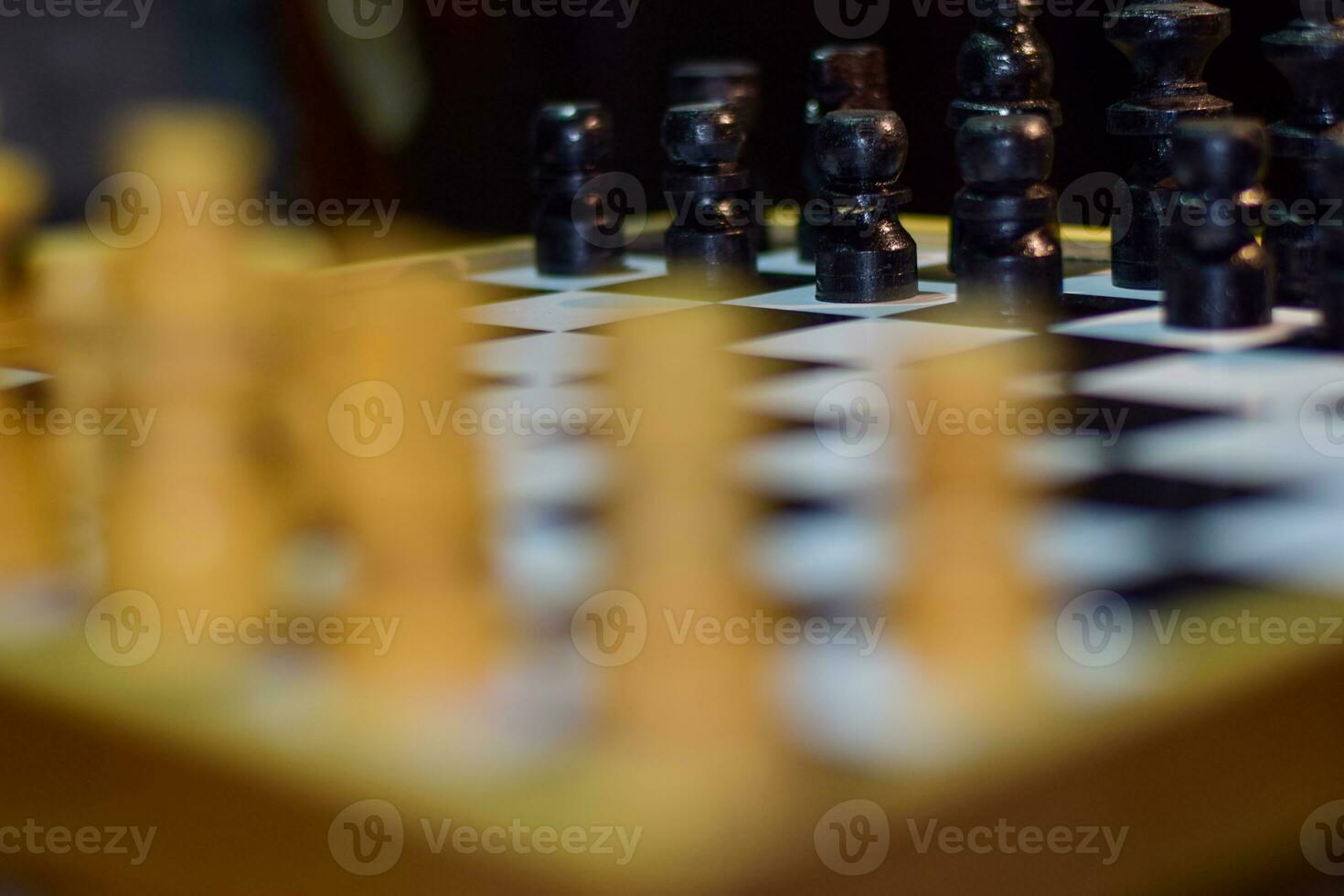 chess board game for ideas and competition and strategy Soft focus on a wooden table photo