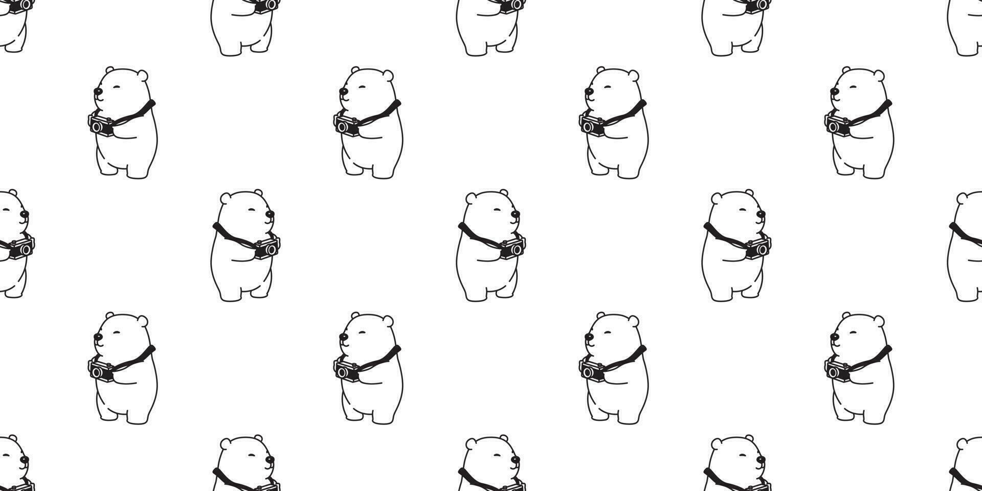 Bear seamless pattern vector polar bear panda camera isolated photographer wallpaper background white