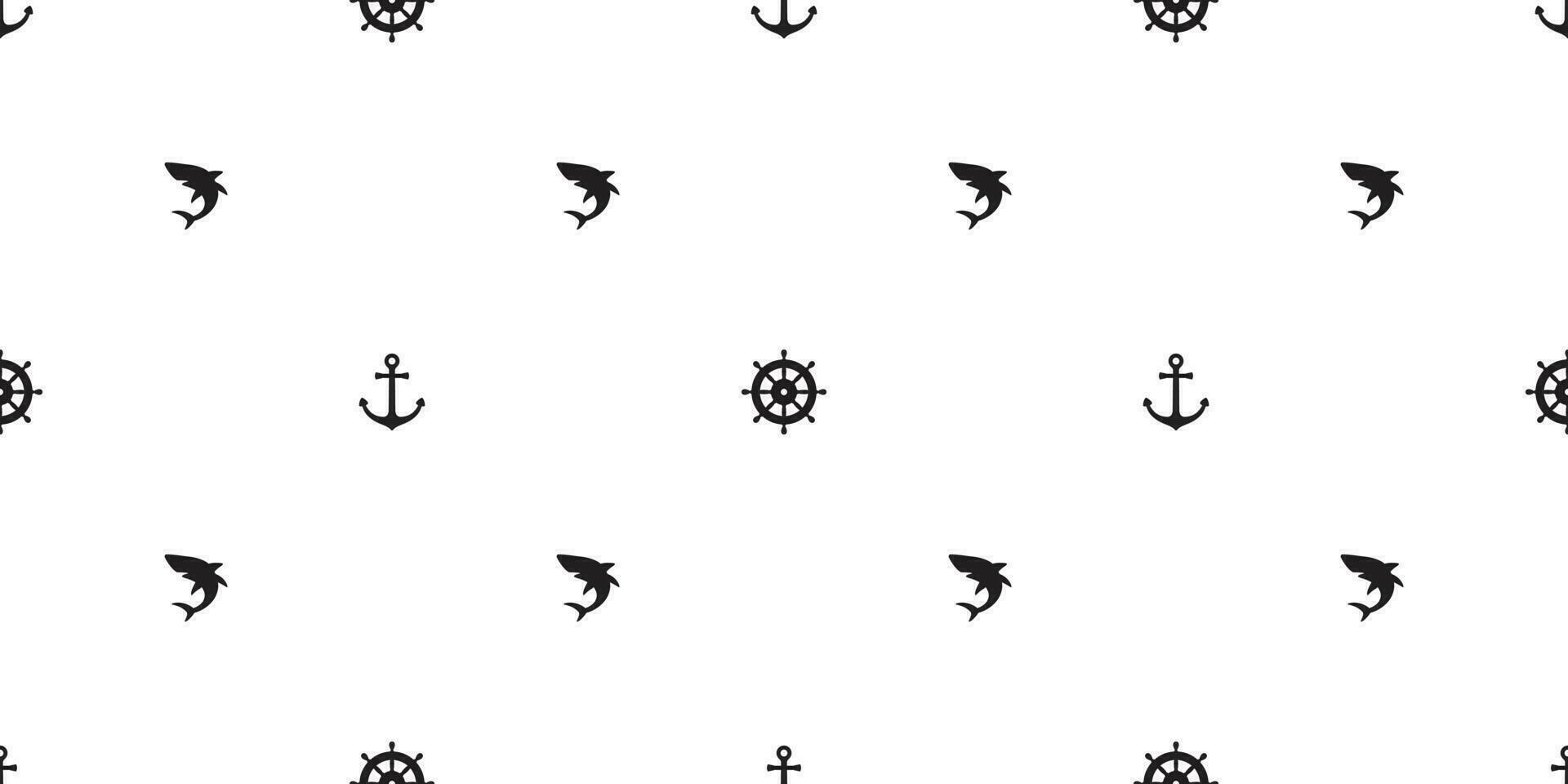 Anchor helm seamless pattern vector shark fin dolphin Nautical maritime sea ocean boat isolated background wallpaper