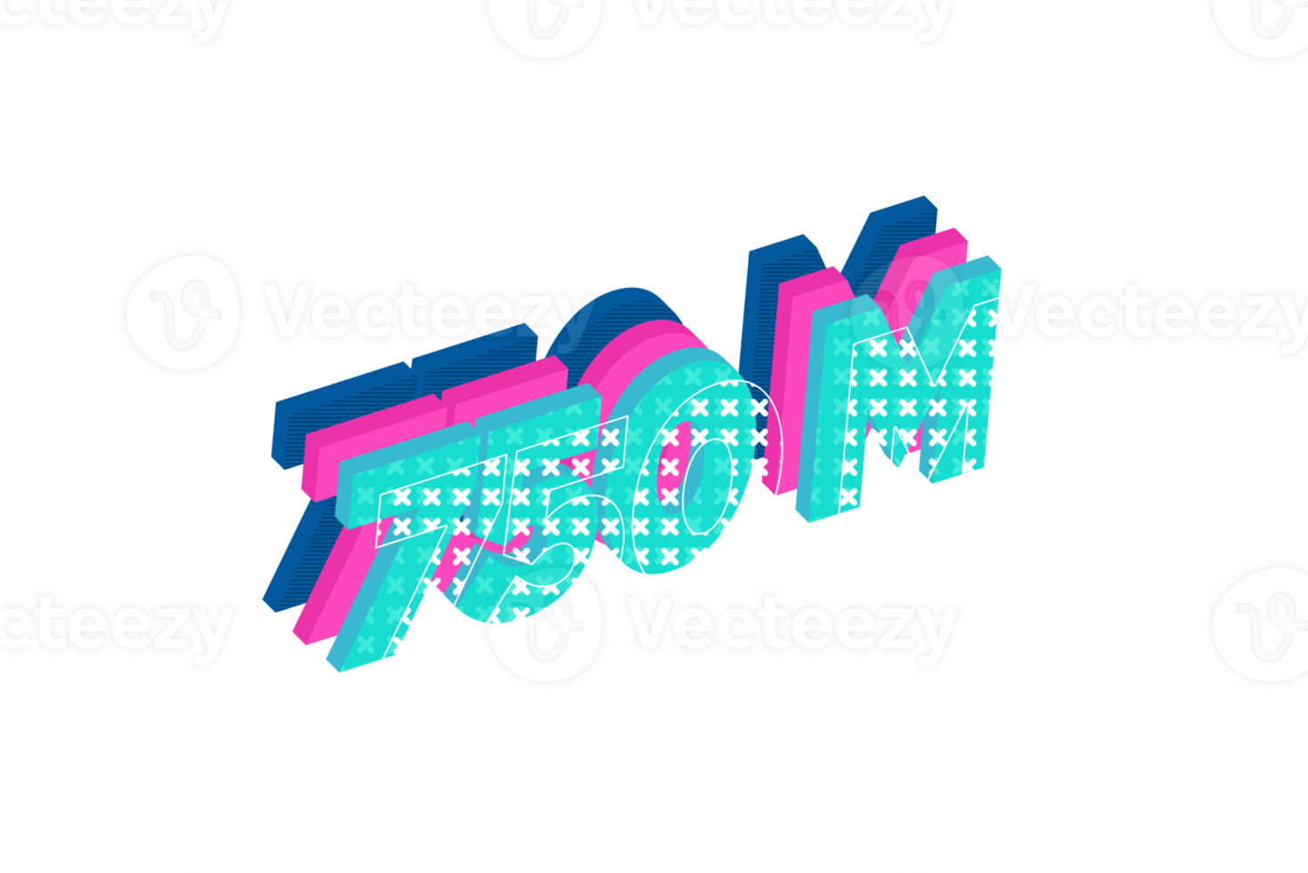 750 million subscribers celebration greeting Number with multi layer design png