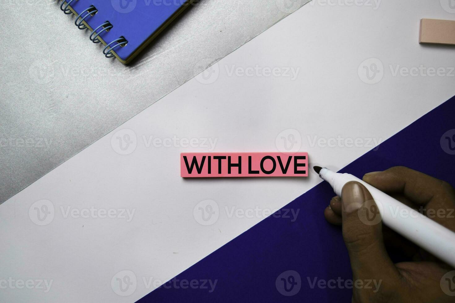 With Love text on sticky notes with color office desk concept photo