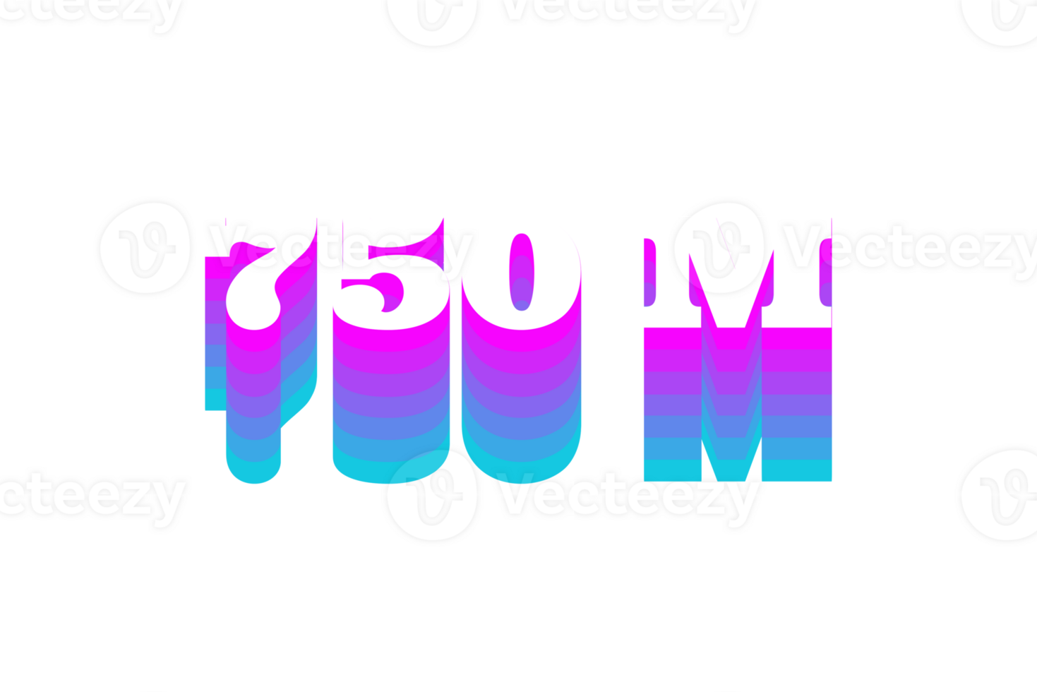750 million subscribers celebration greeting Number with multi color design png