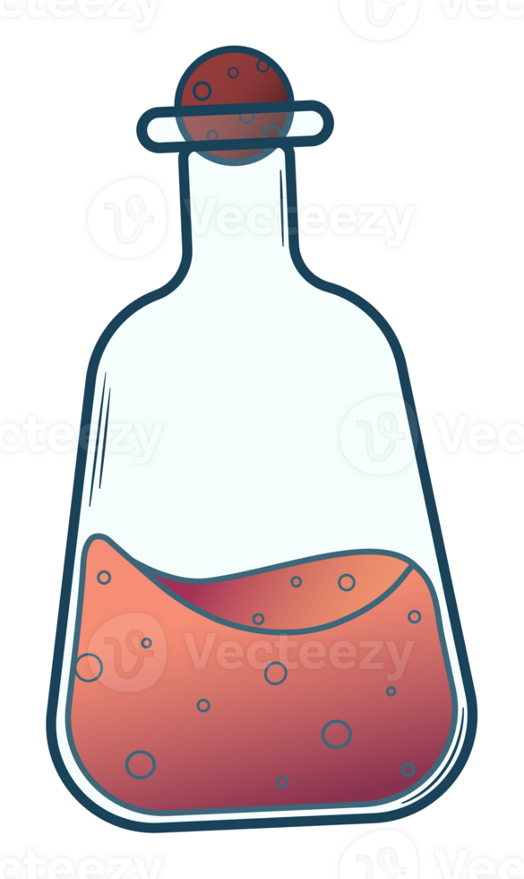 illustration of an orange magic potion in a bottle with a round cap. cartoon style png