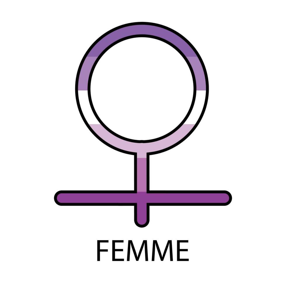 género símbolo de femme en orgullo colores vector