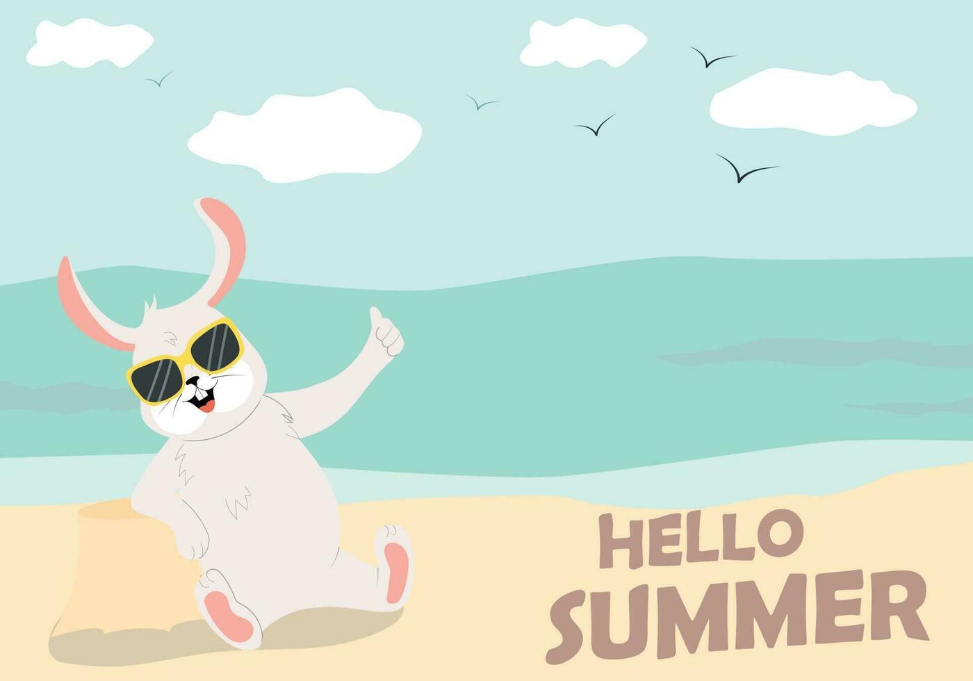 Cute rabbit on the beach vector