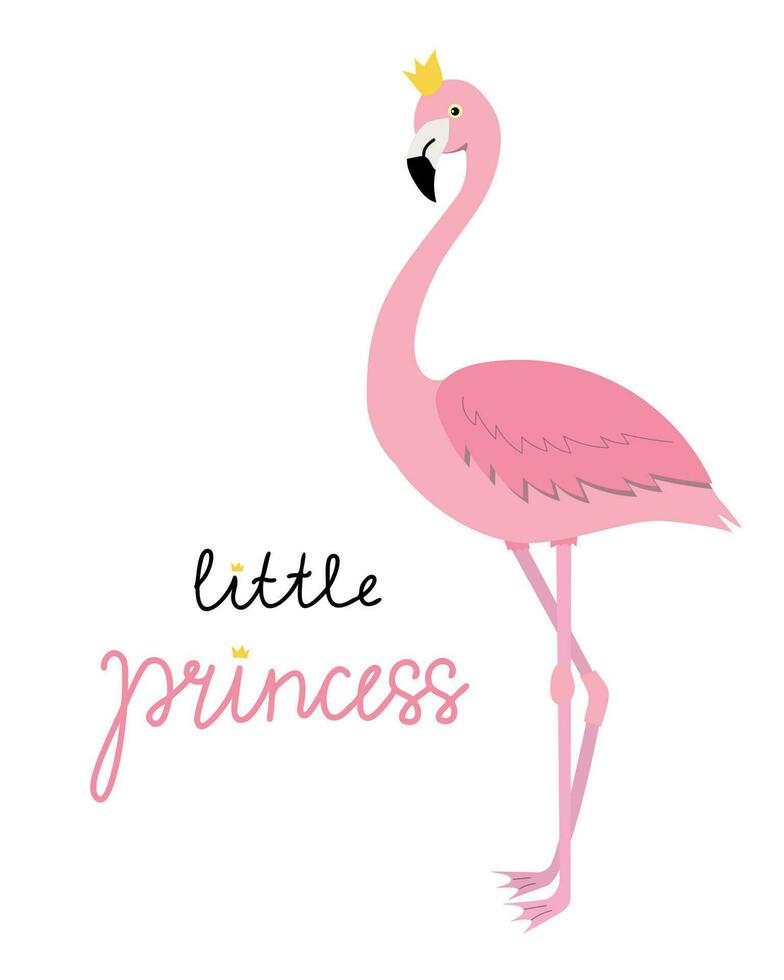 Cute little princess card with pink flamingo vector