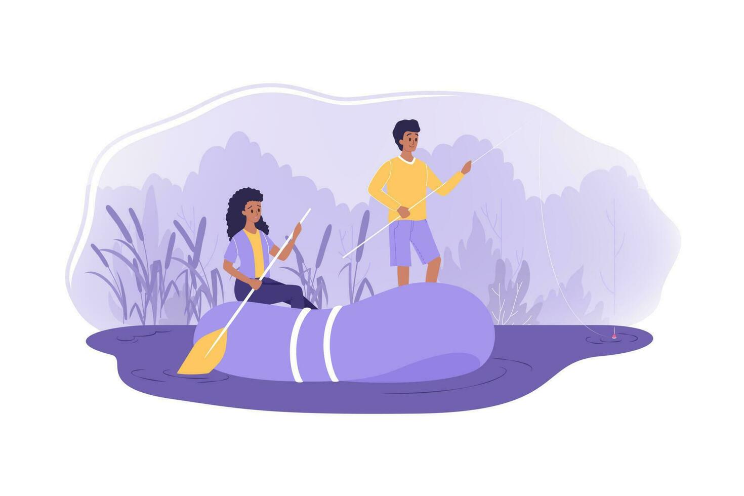Vacation, fishing, nature, couple, tourism, recreation, holiday concept vector