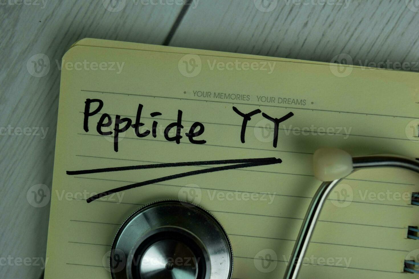 Peptide YY write on a book isolated on office desk. photo