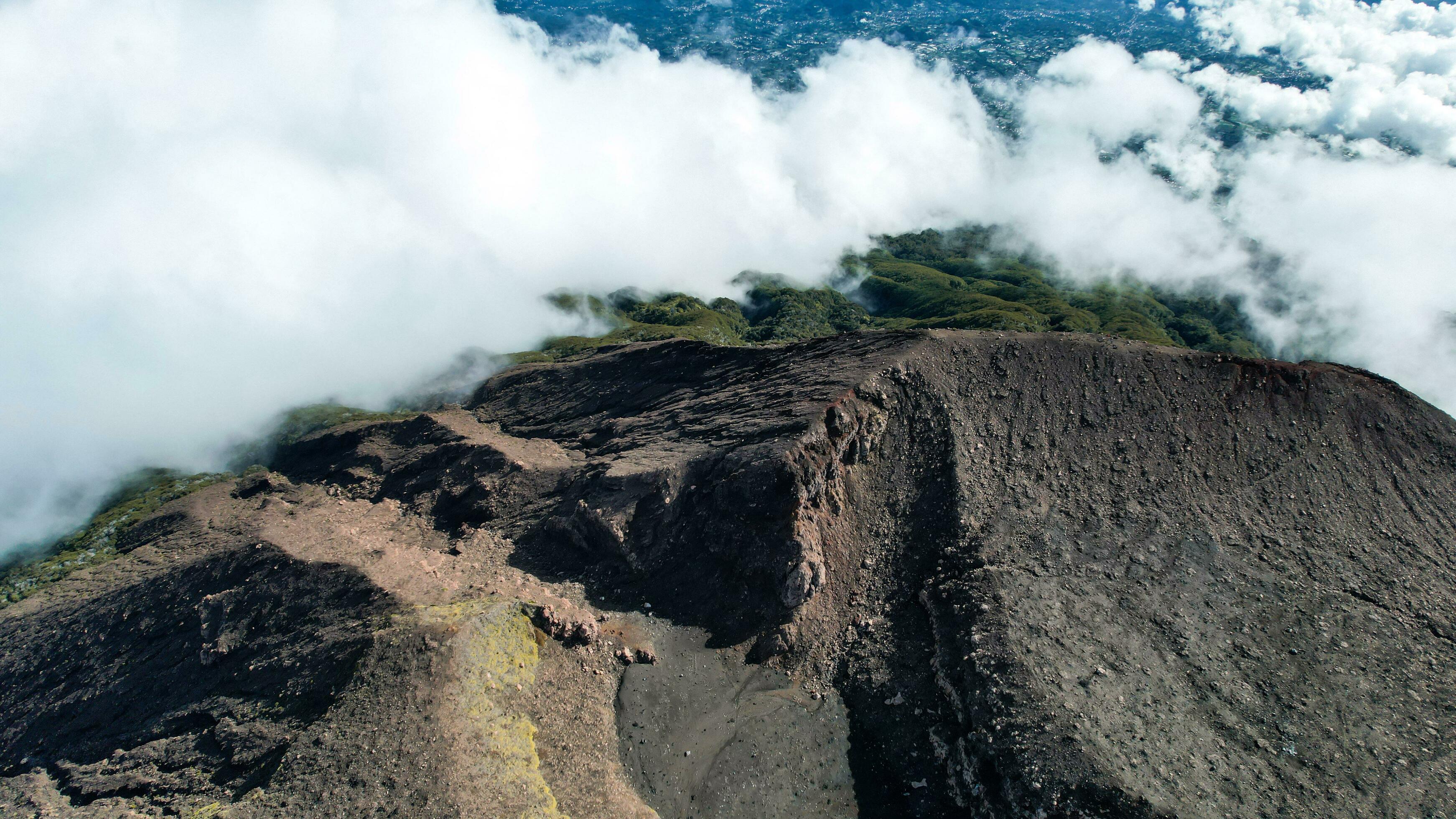 Aerial view of Mount Slamet or Gunung Slamet is an active stratovolcano 