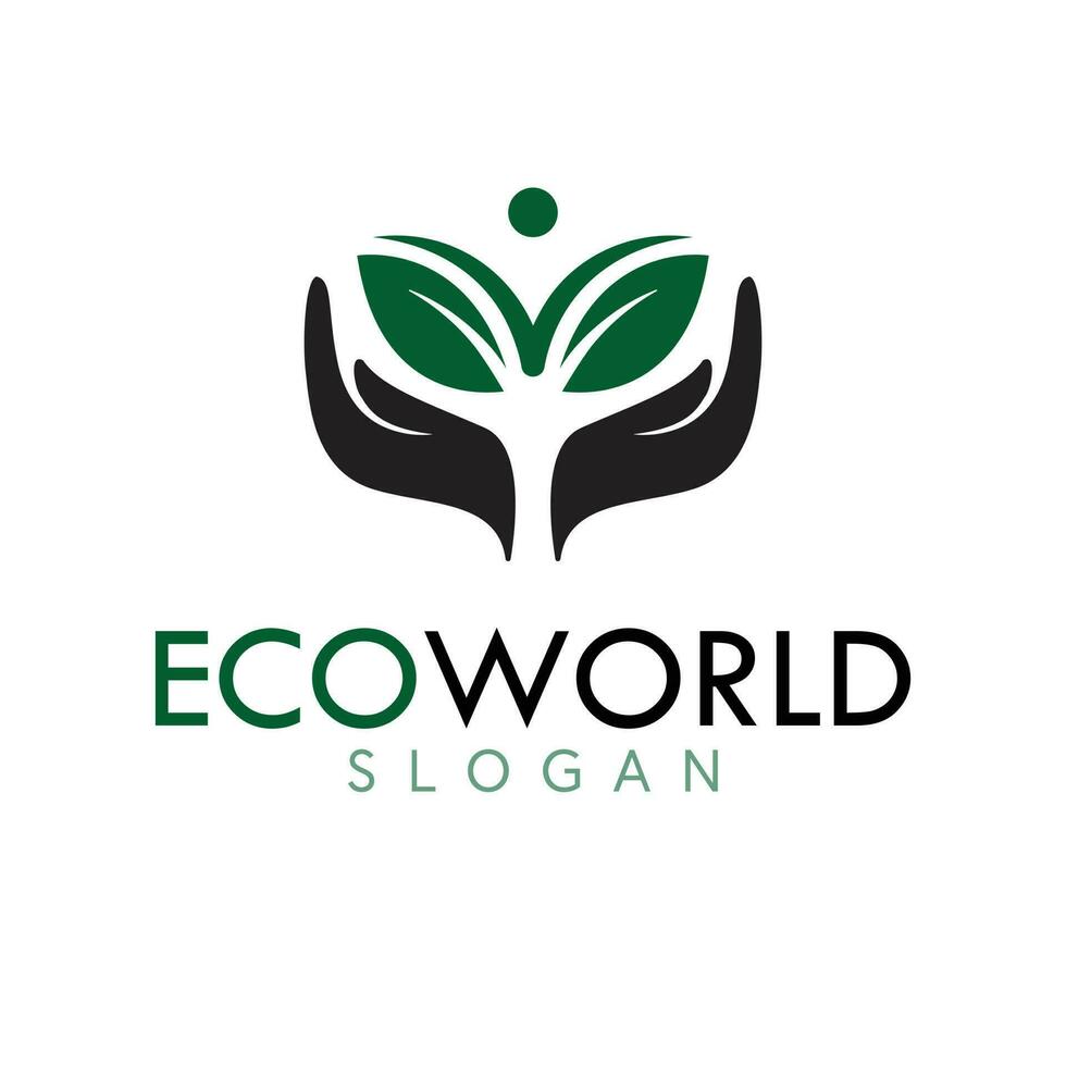 Eco world vector logo design. Human and leaves logotype. Organic emblem logo template.