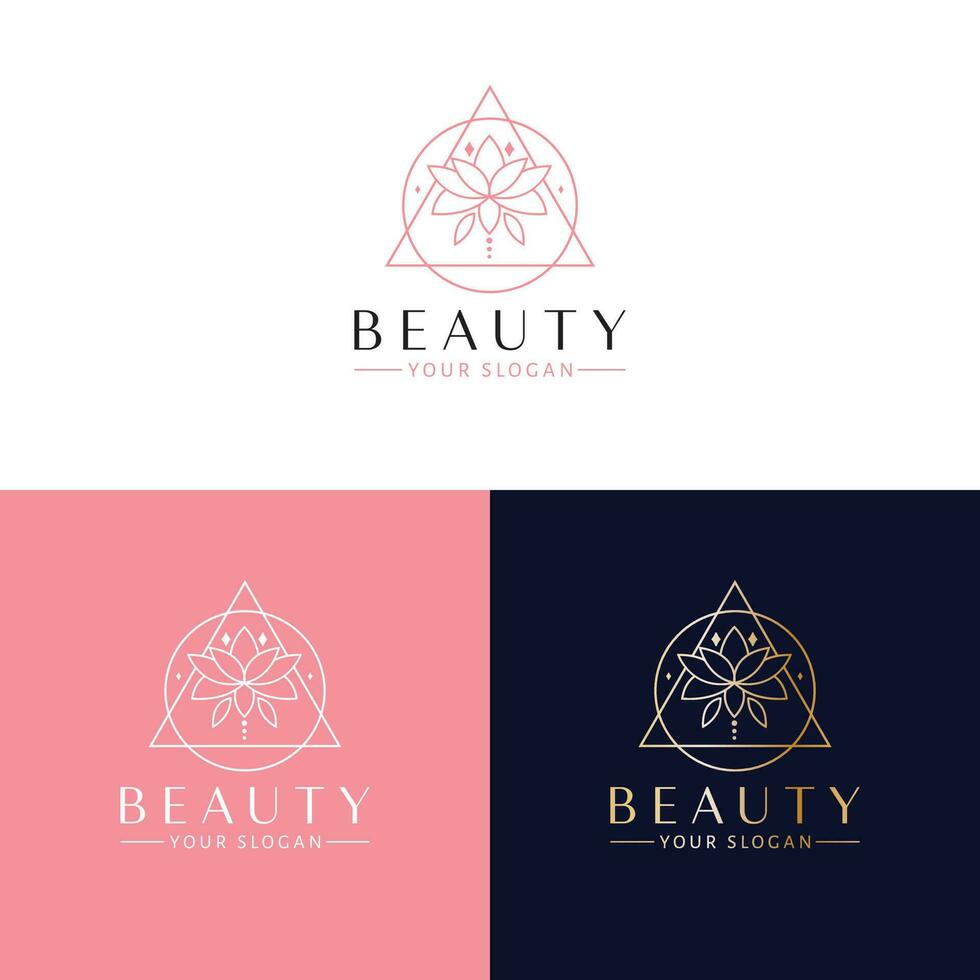 Beauty vector logo design. Sacred geometry and lotus flower logotype. Esoteric logo template.