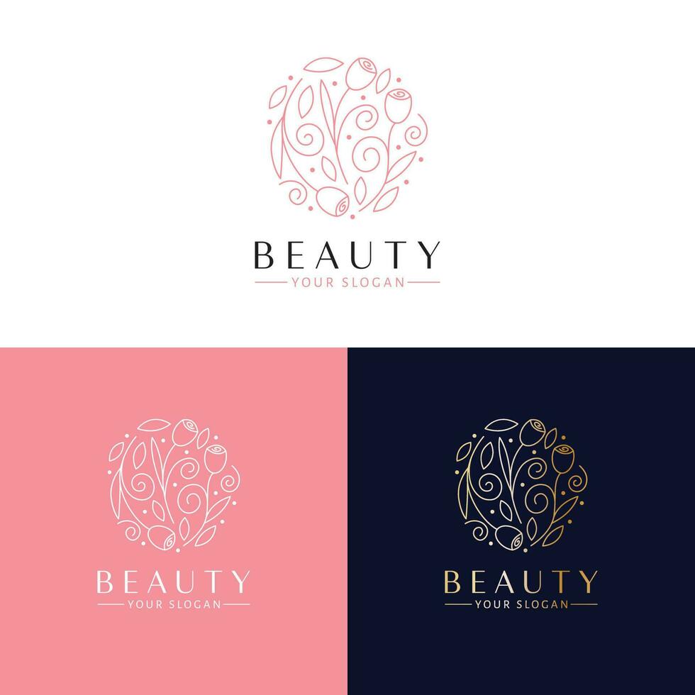 belleza vector logo diseño. tulipán flores y hojas emblema. productos cosméticos logo modelo.