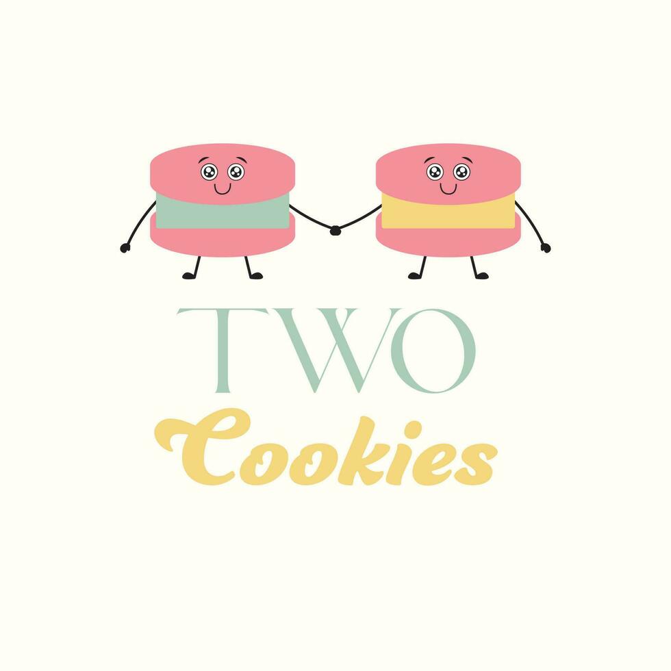 Two cookies vector logo design. Cartoon cooky illustration. Abstract sweets logo template.