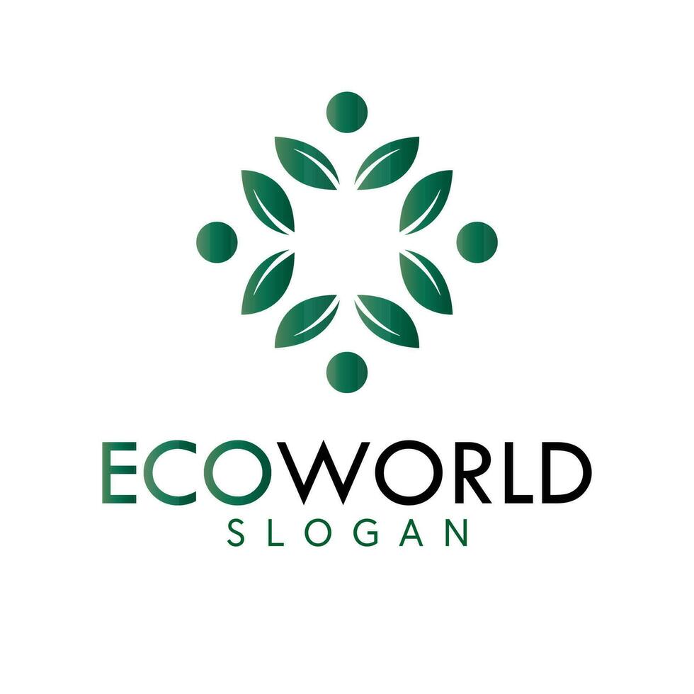 Eco world vector logo design. Human and leaves logotype. Organic emblem logo template.