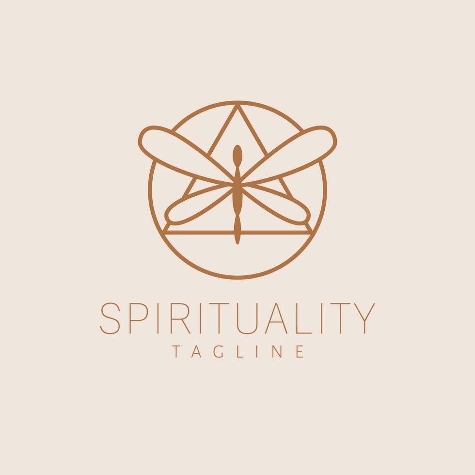 Spirituality vector logo design. Dragonfly and sacred geometry logotype. Esoteric logo template.