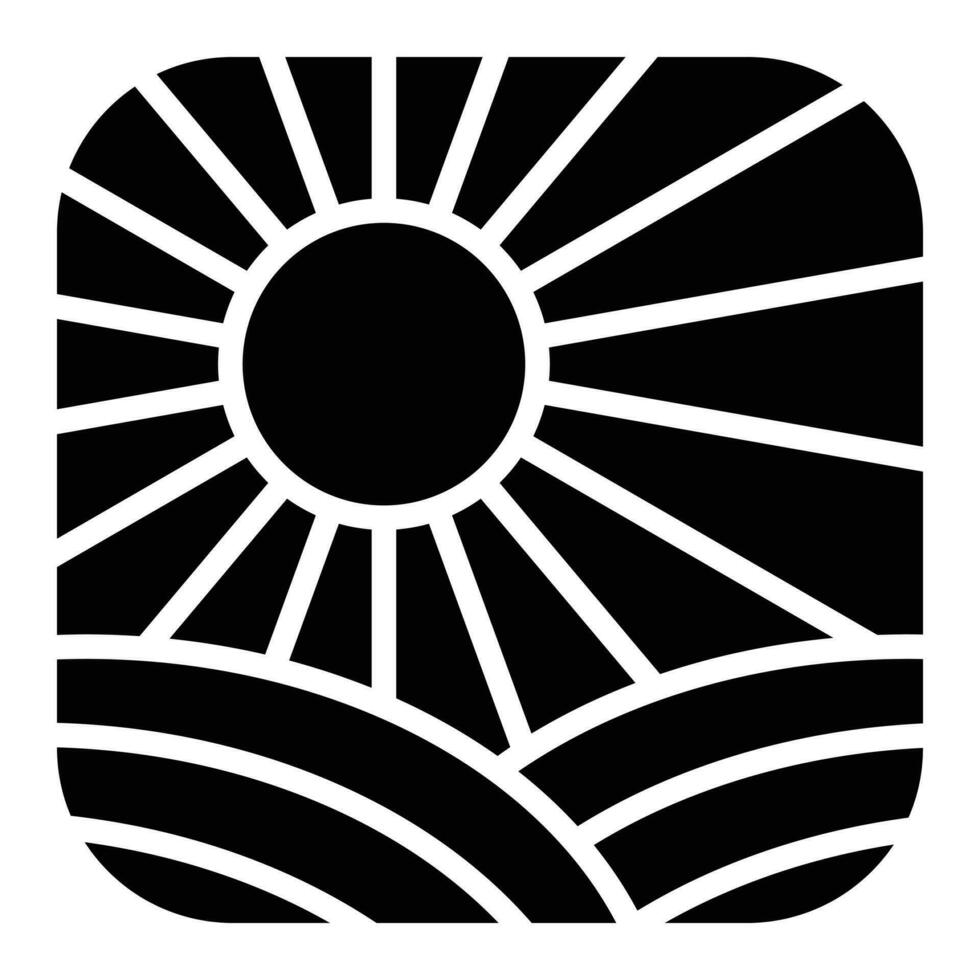 Sun and field vector icon design. Landscape flat icon.