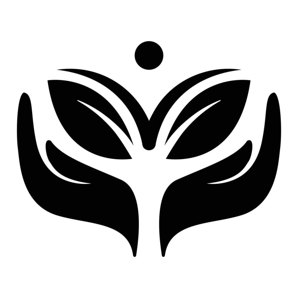 Hands holding man with leaves. Eco friendly flat icon. vector