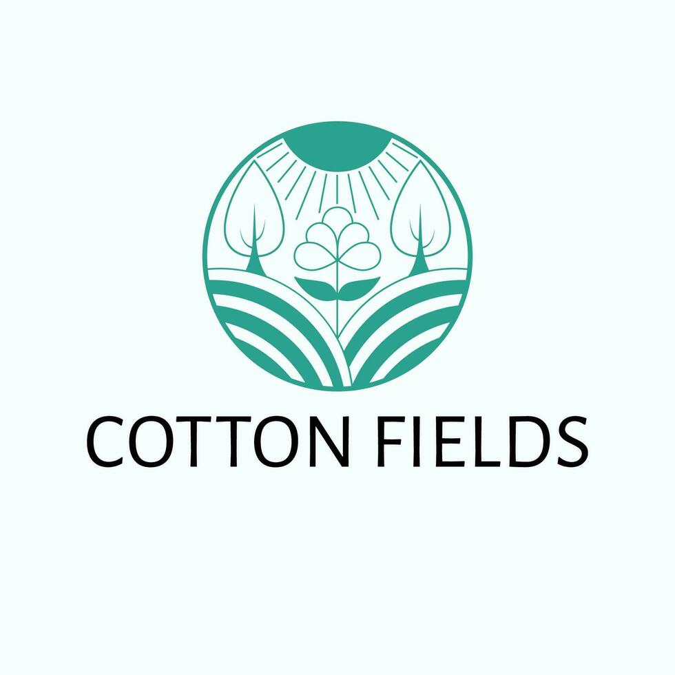 Cotton fields vector logo design. Field and trees emblem design. Eco natural logo template.