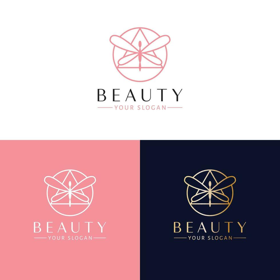 Beauty vector logo design. Dragonfly and sacred geometry logotype. Esoteric logo template.