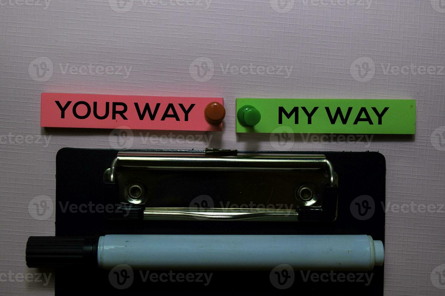 Your Way - My Way text on sticky notes isolated on office desk photo