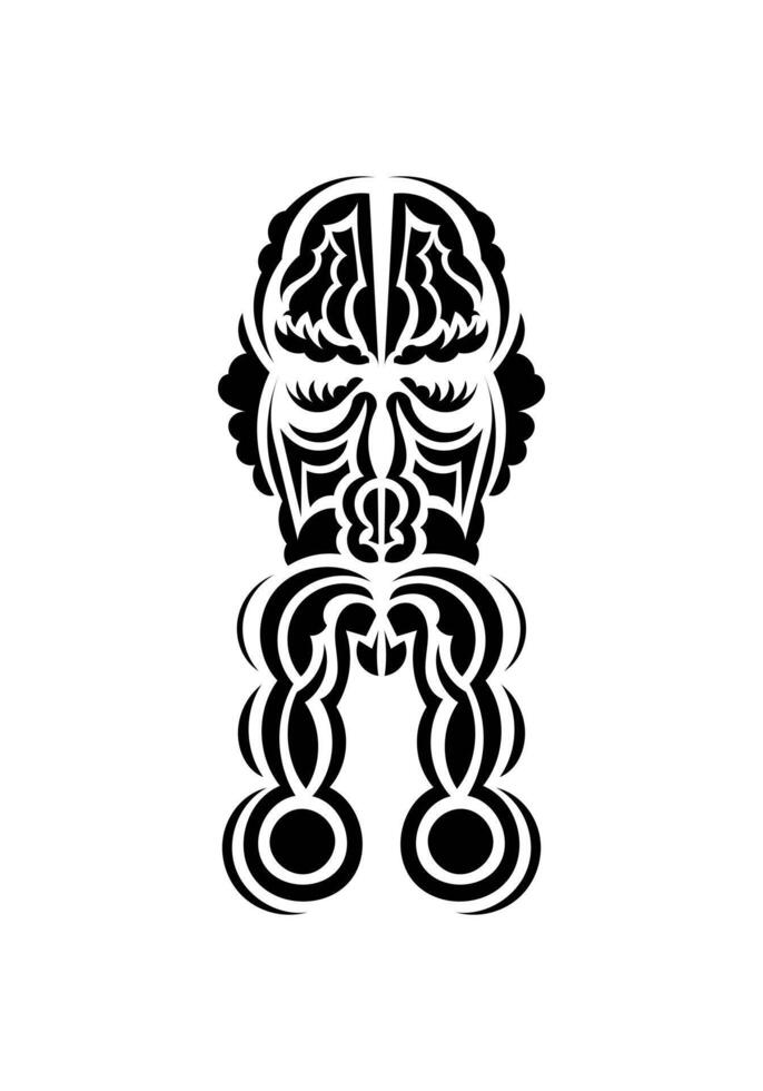 Mask in traditional tribal style. Ready tattoo template. Isolated on white background. Vector illustration.