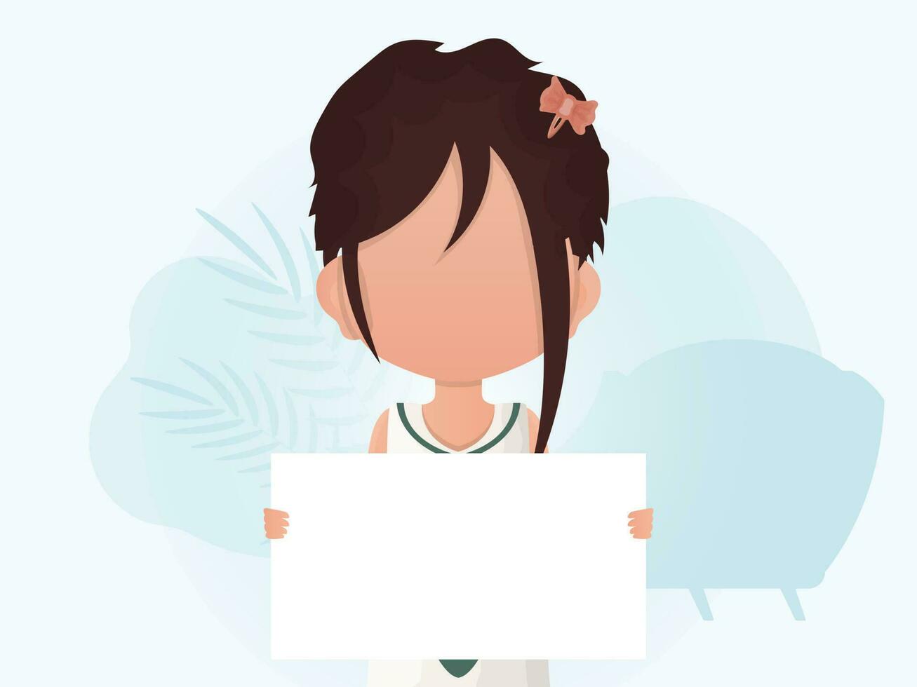 A little girl is holding an empty tablet in her hands. Rally. Flat style. vector