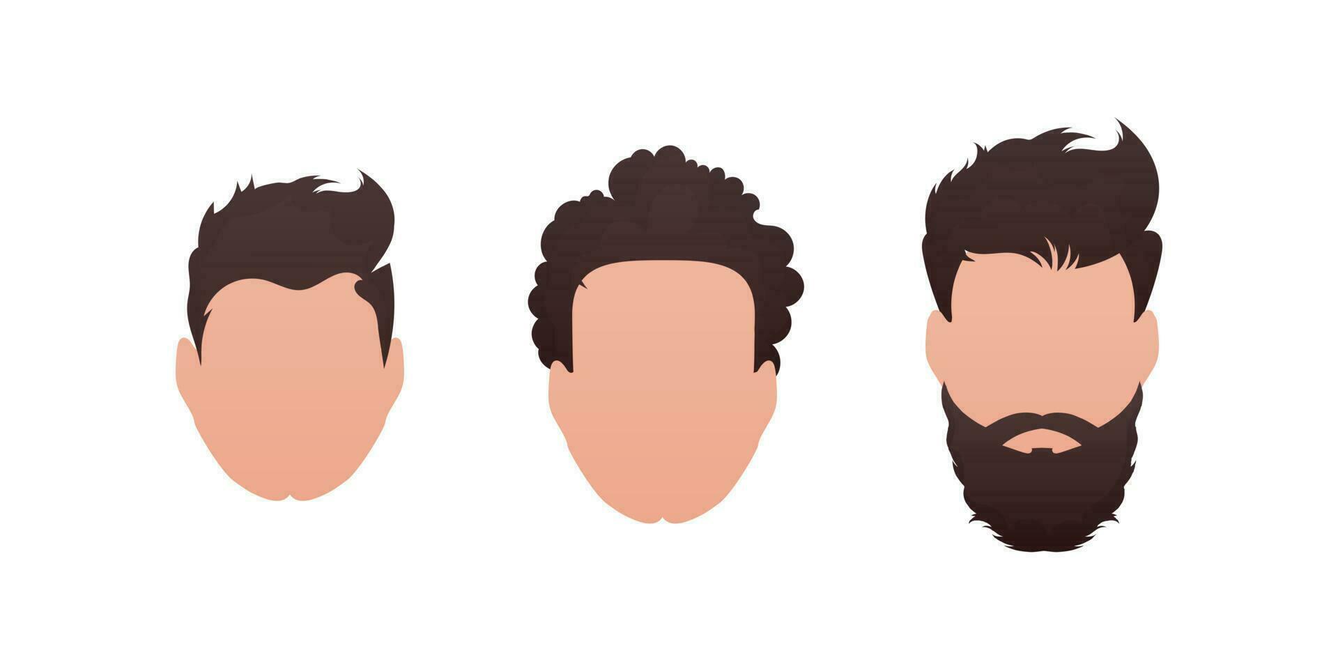 conjunto caras de hombres con diferente estilos de cortes de pelo. aislado en blanco antecedentes. vector