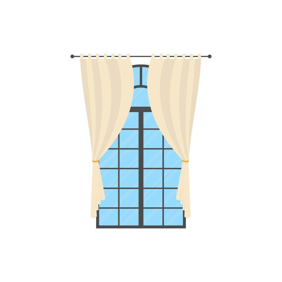 Large window with white curtains. Isolated. Flat style. vector