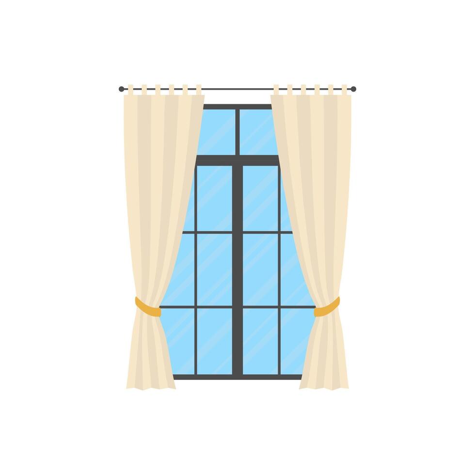 Panoramic window with a white curtain. Isolated. Flat style. vector