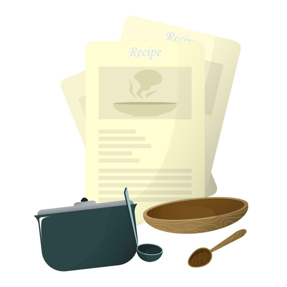 recipe note with cooking tools vector illustration