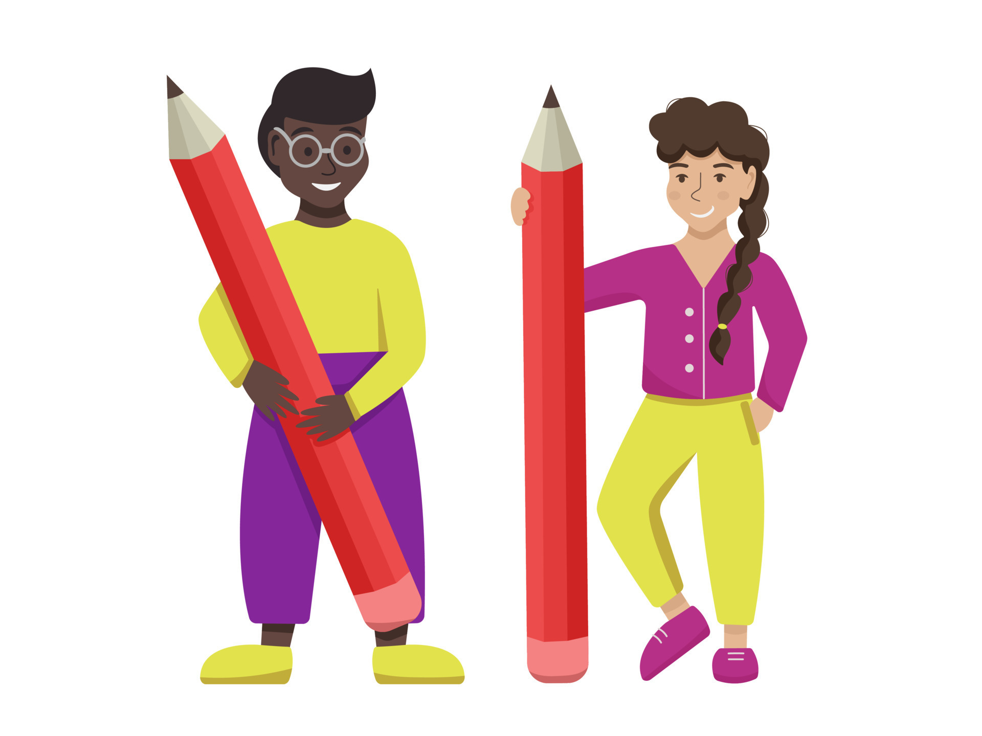Vector flat cartoon busy characters students standing with big ...