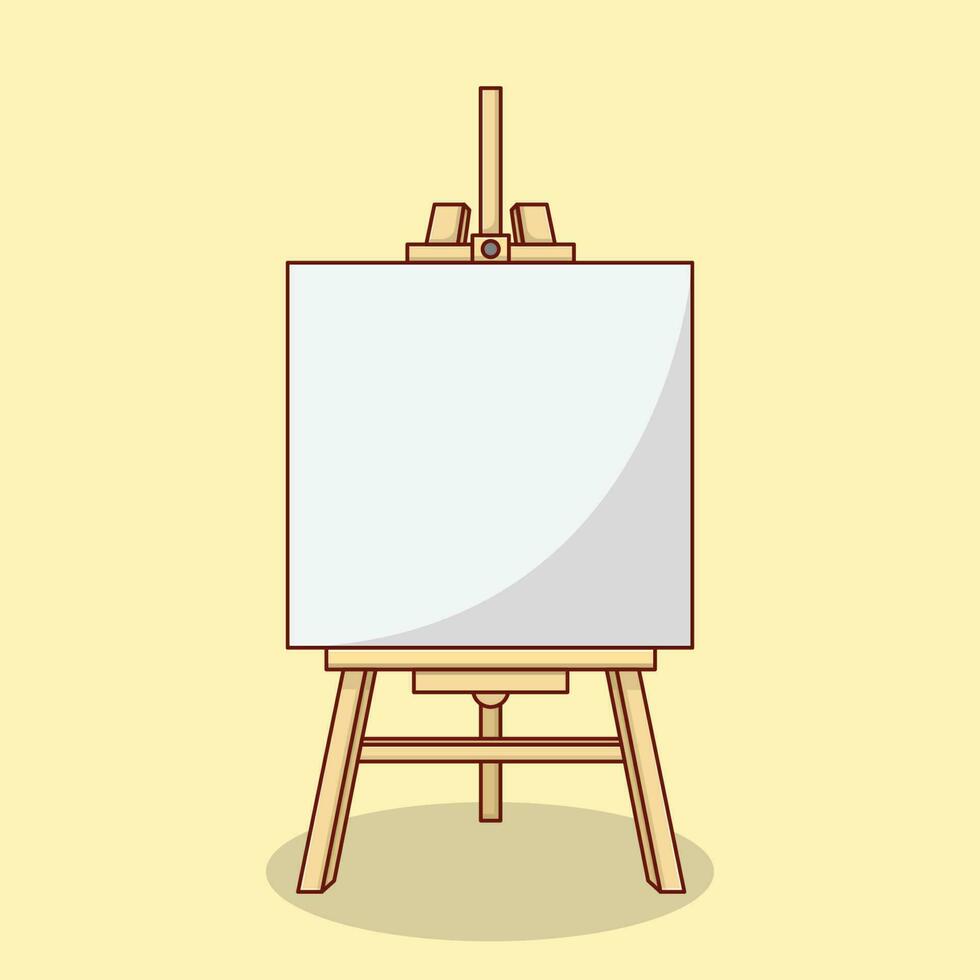 Wooden Easel with Blank Canvas Vector Icon Illustration with Outline for Design Element, Clip Art, Web, Landing page, Sticker, Banner. Flat Cartoon Style