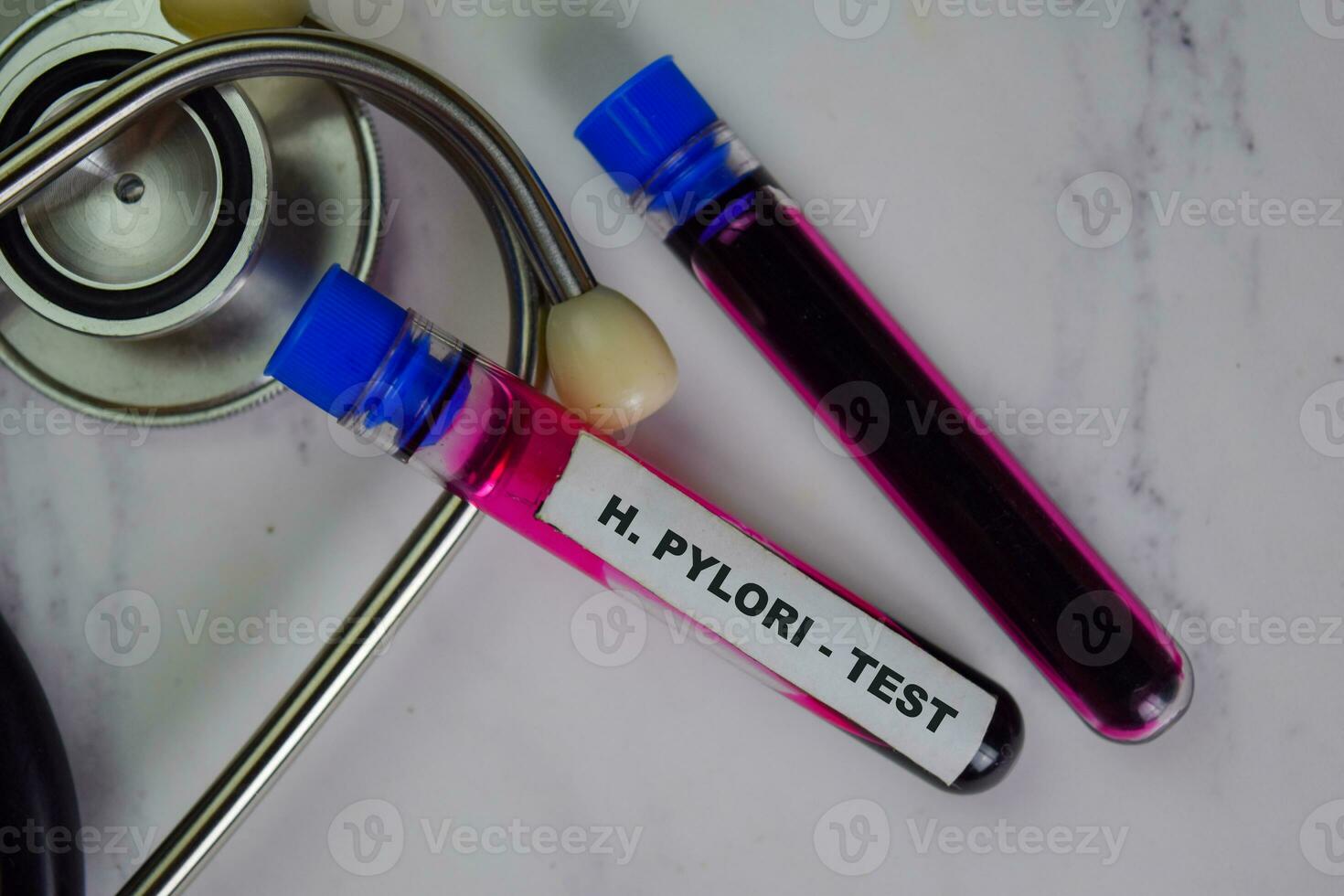 H. Pylori - Test with blood sample. Top view isolated on office desk. Healthcare or Medical concept photo