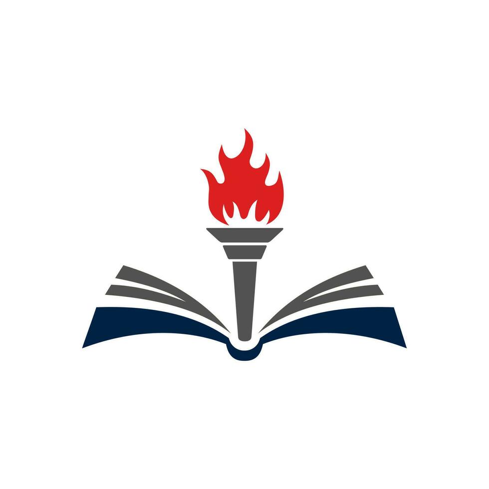 libro y antorcha vector logo