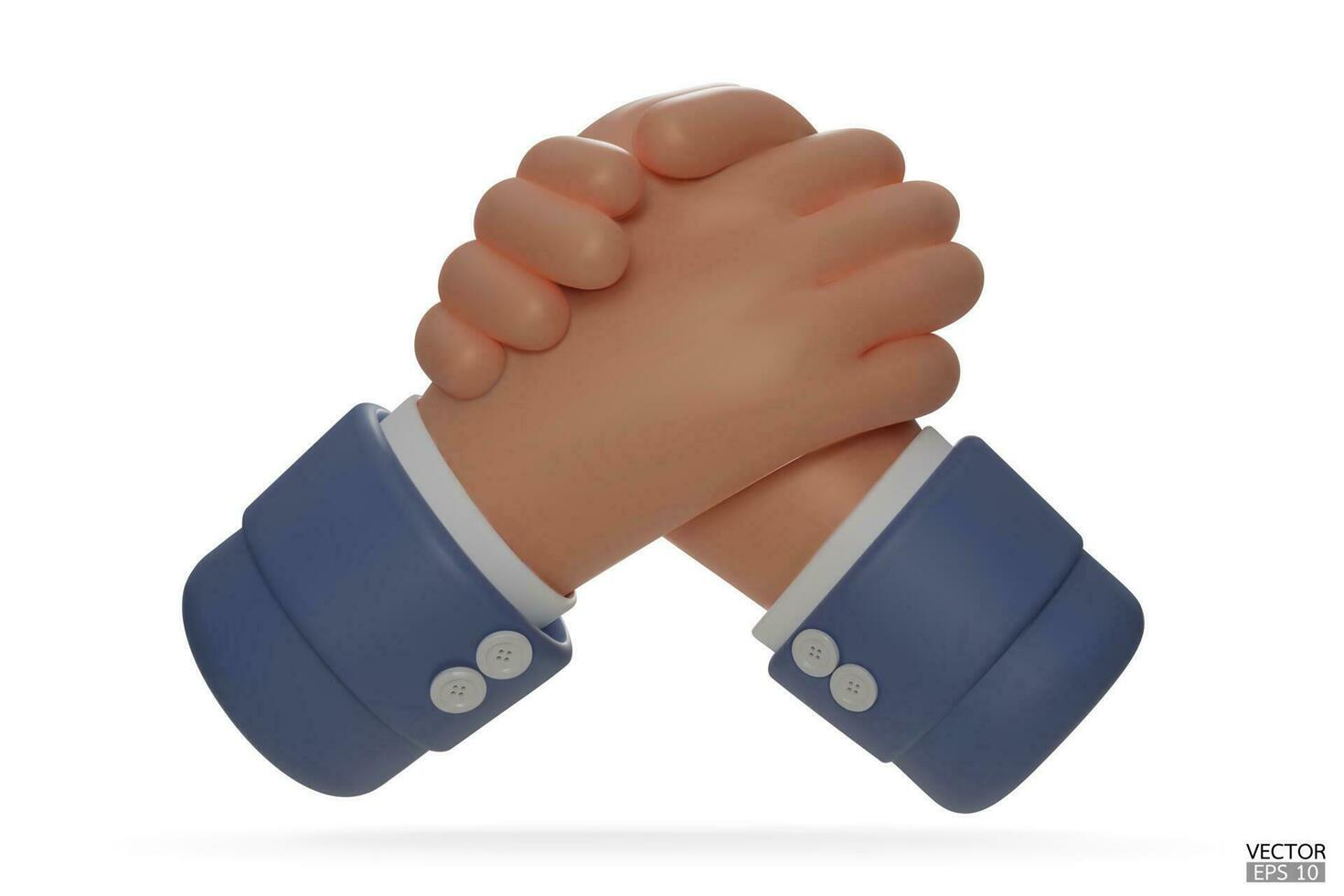 Hold one's hands cartoon icon design. Arm wrestling competition. Blue sleeve with Business handshake, shaking hands, successful deal, partners, Friendship, cooperation concept. 3D vector illustration.