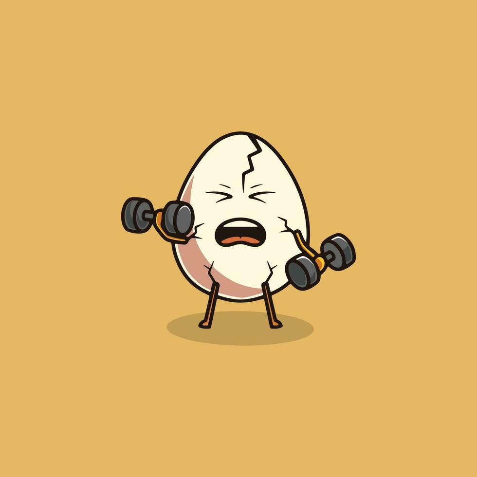 Cute egg workout cartoon icon illustration vector