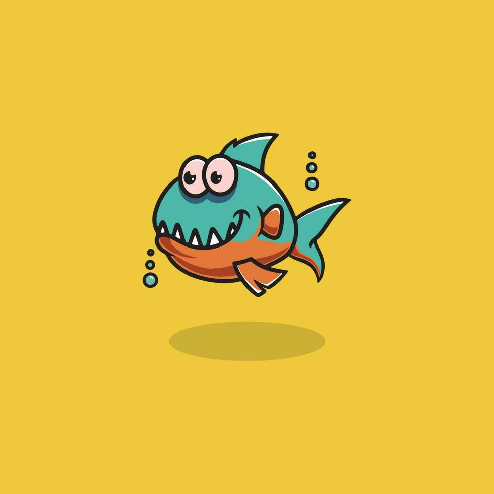 Cute piranha smiling cartoon illustration vector