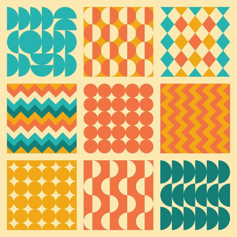 Set of seamless geometric retro patterns vector