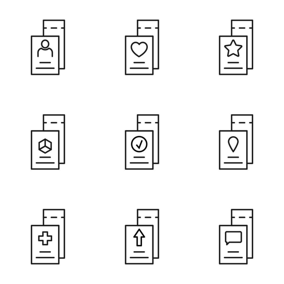 Vector outline signs and symbols drawn in flat style with black thin line. Editable strokes. Line icons of user, heart, star, check, map pin on tickets