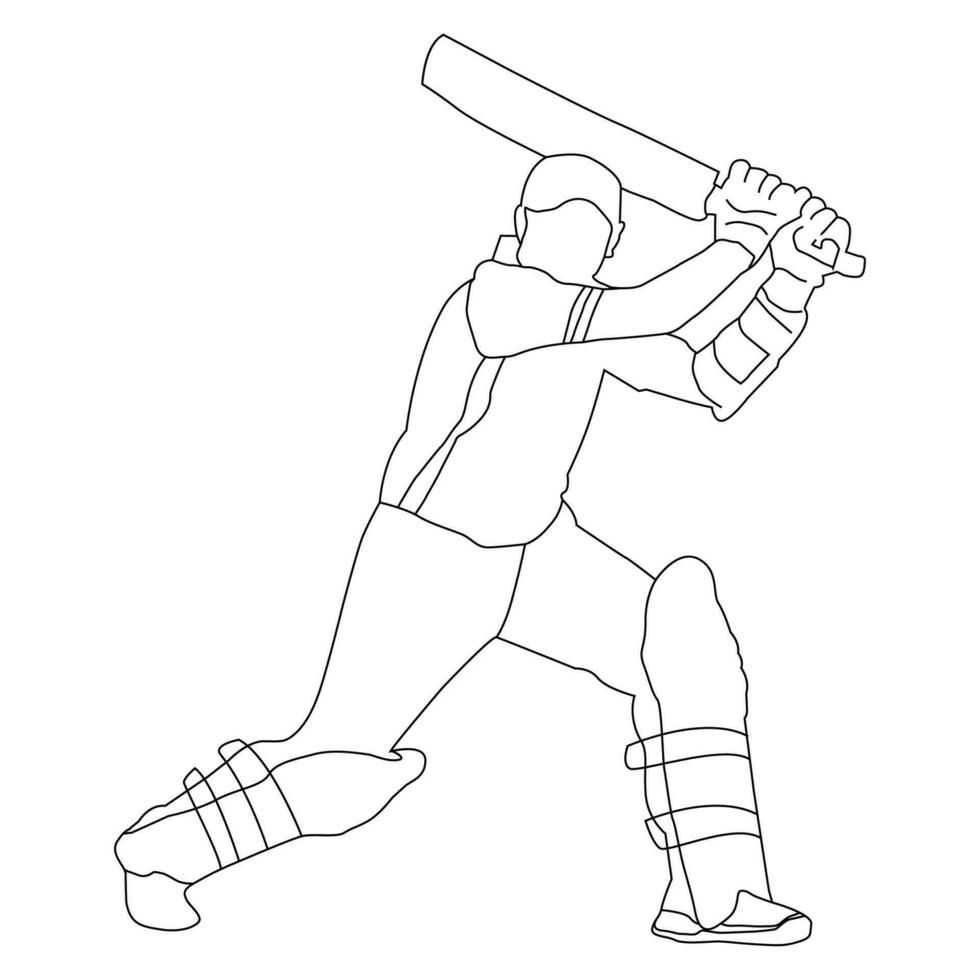 Cricket Player Line art Pose Vector Illustration