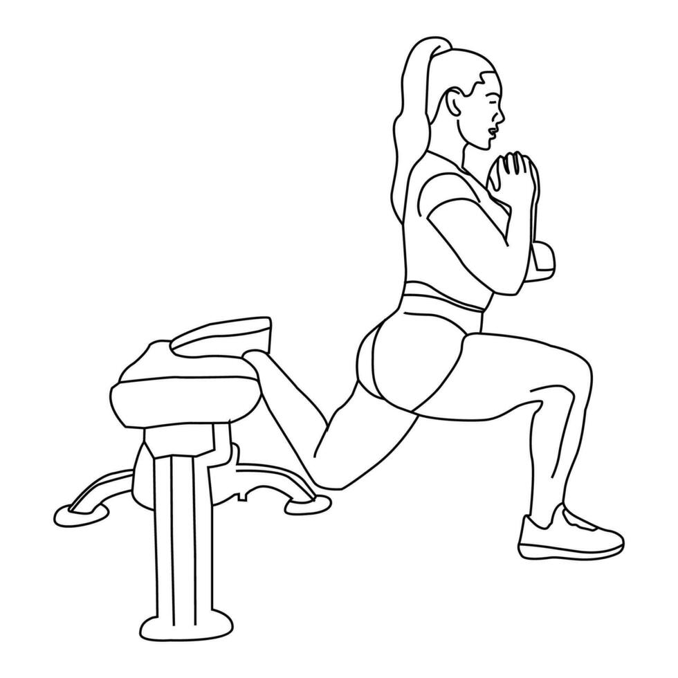 Girl Doing Yoga At Home Flat Vector Illustration Line art
