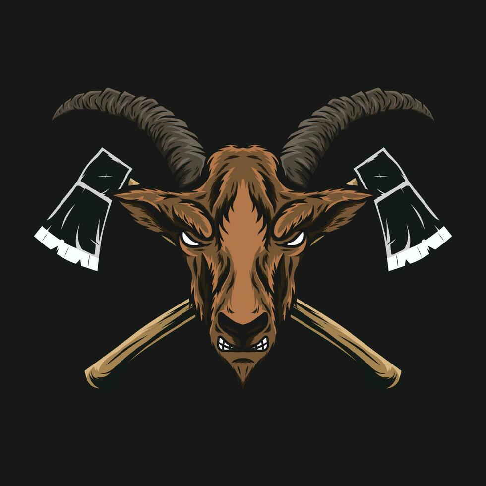 goat head and cross axe drawing vector